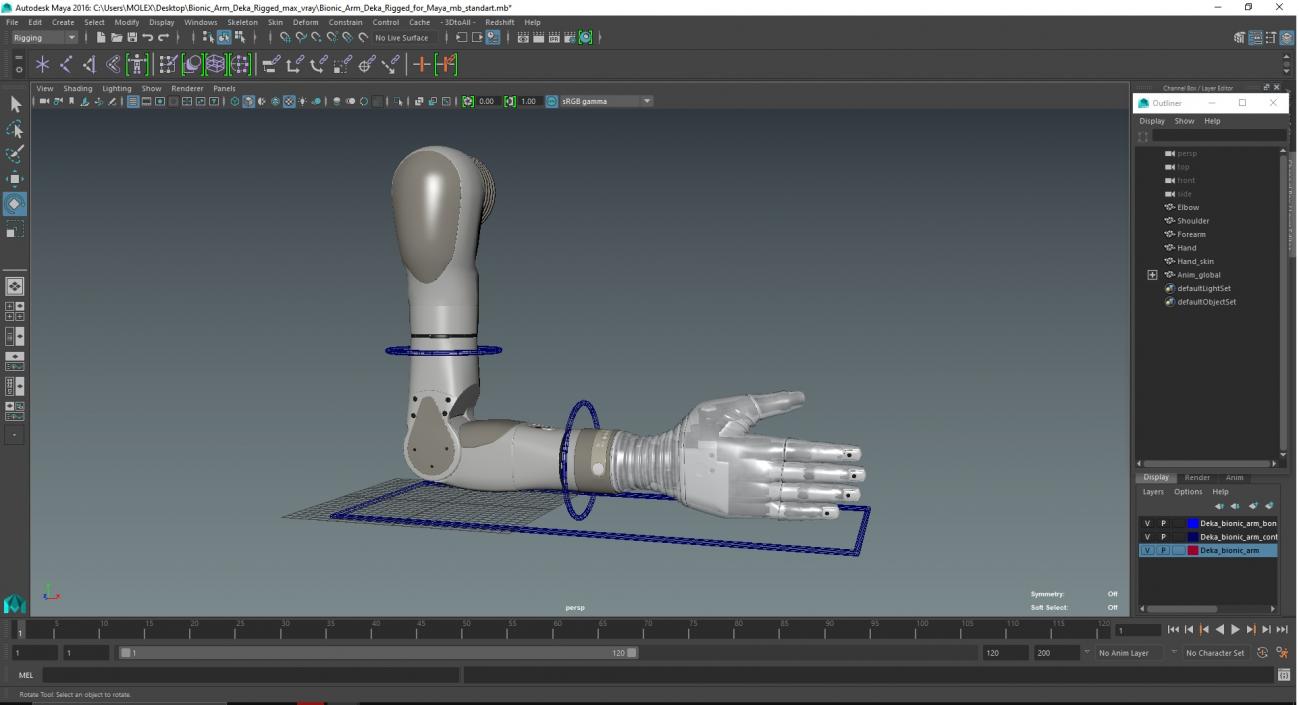 3D Bionic Arm Deka Rigged for Maya