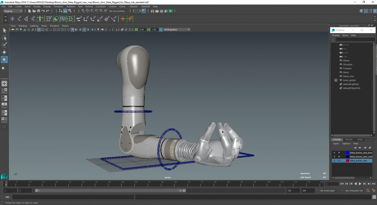 3D Bionic Arm Deka Rigged for Maya