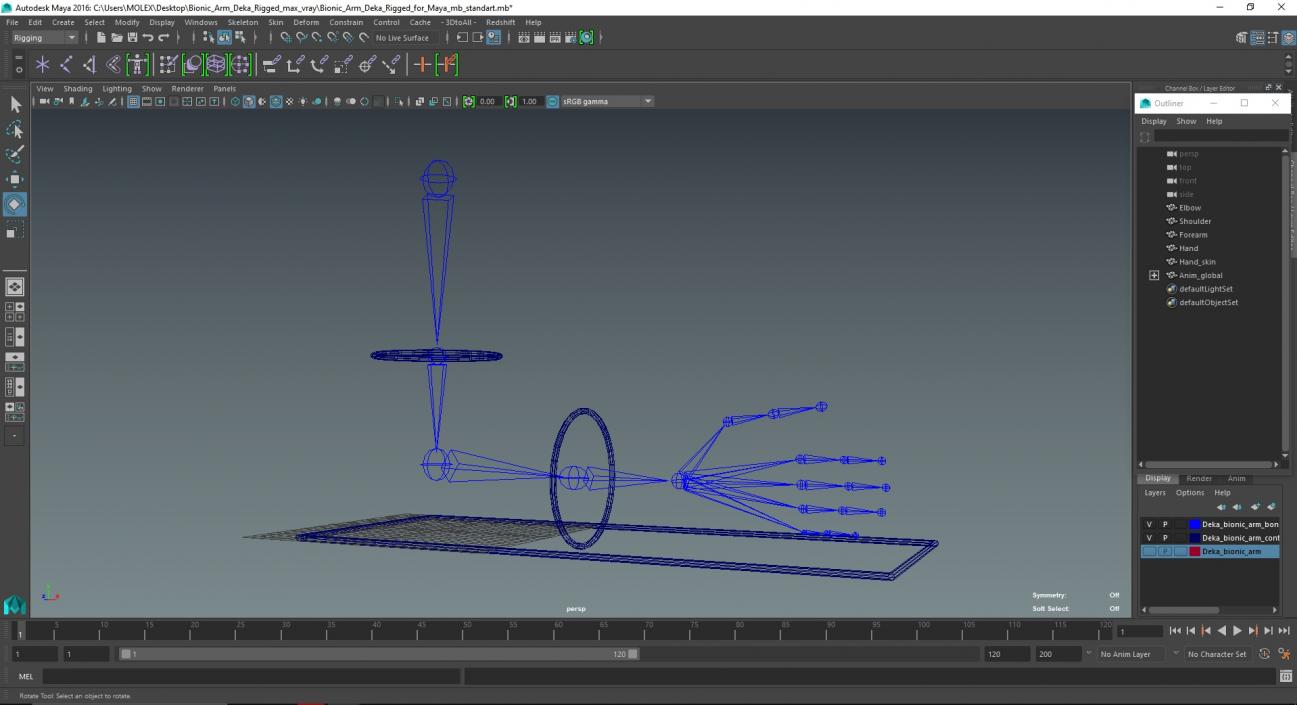 3D Bionic Arm Deka Rigged for Maya