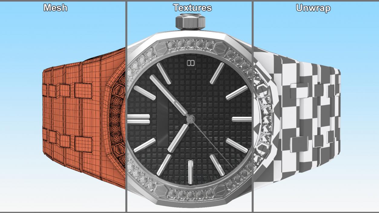 Luxury Royal Watch Black Stainless Steel Diamond-Set Chronograph 3D model