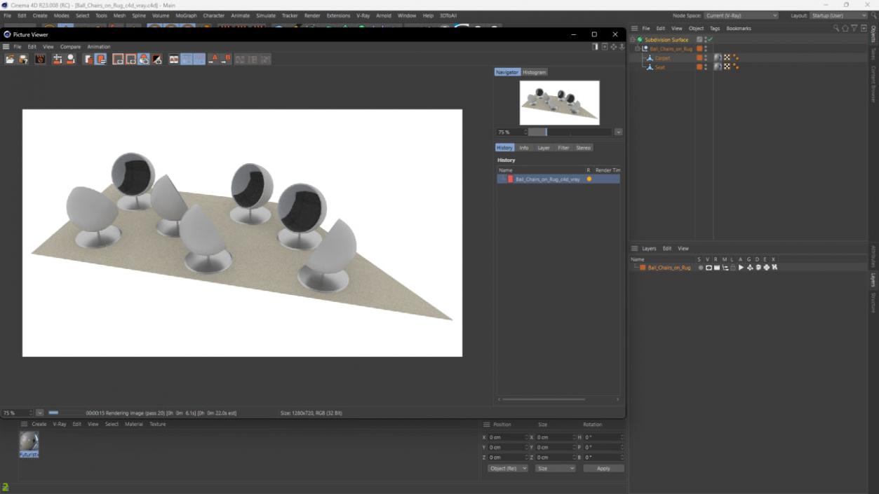 3D Ball Chairs on Rug model