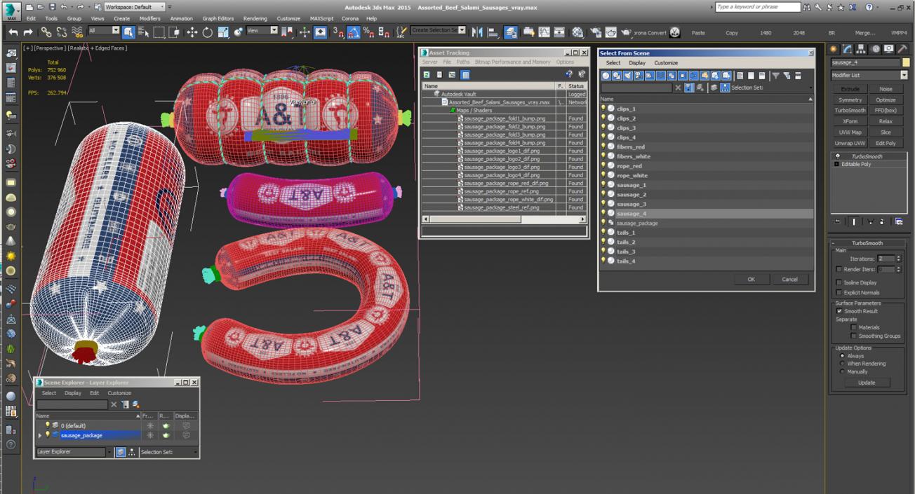 Assorted Beef Salami Sausages 3D model