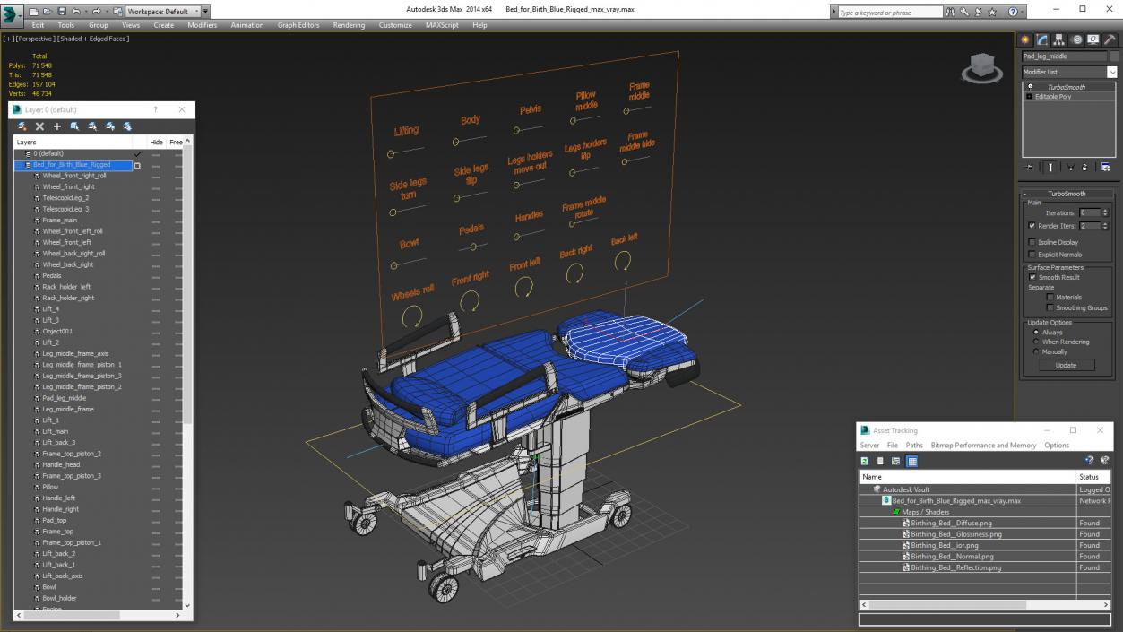 3D model Bed for Birth Blue Rigged