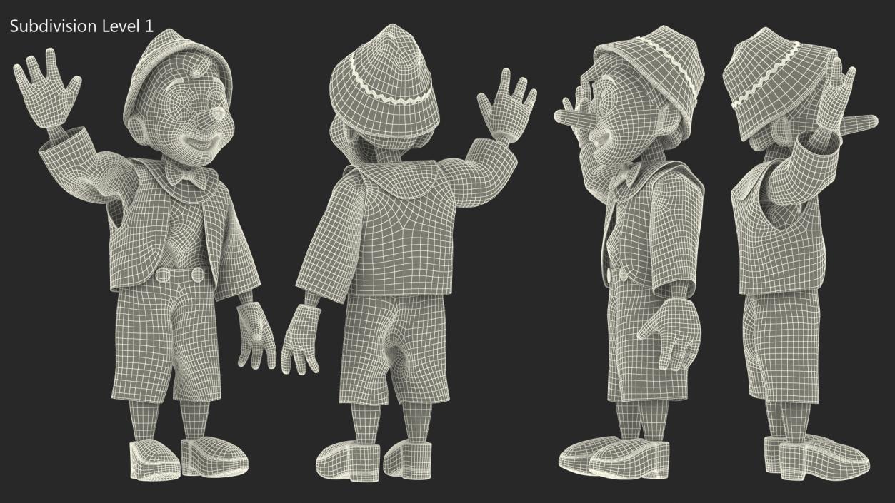 3D model Pinnochio Cartoon Character Waving Hello