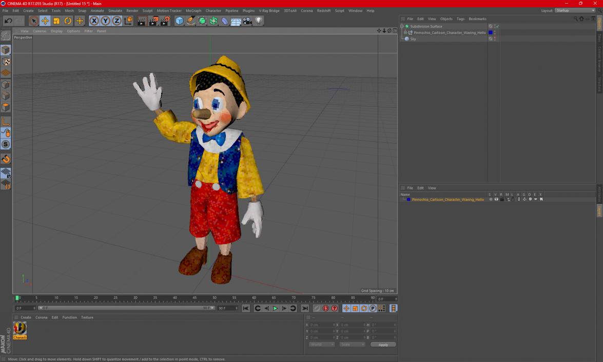 3D model Pinnochio Cartoon Character Waving Hello