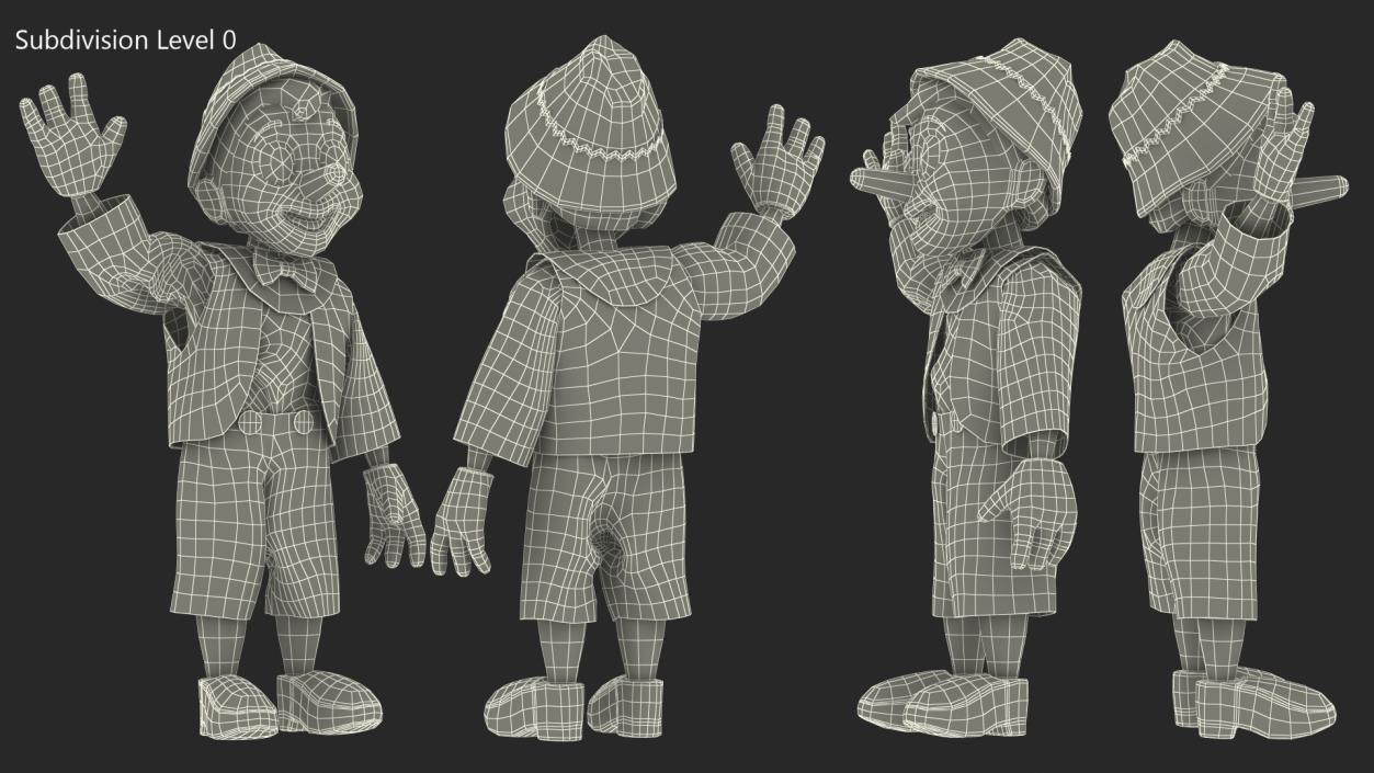 3D model Pinnochio Cartoon Character Waving Hello