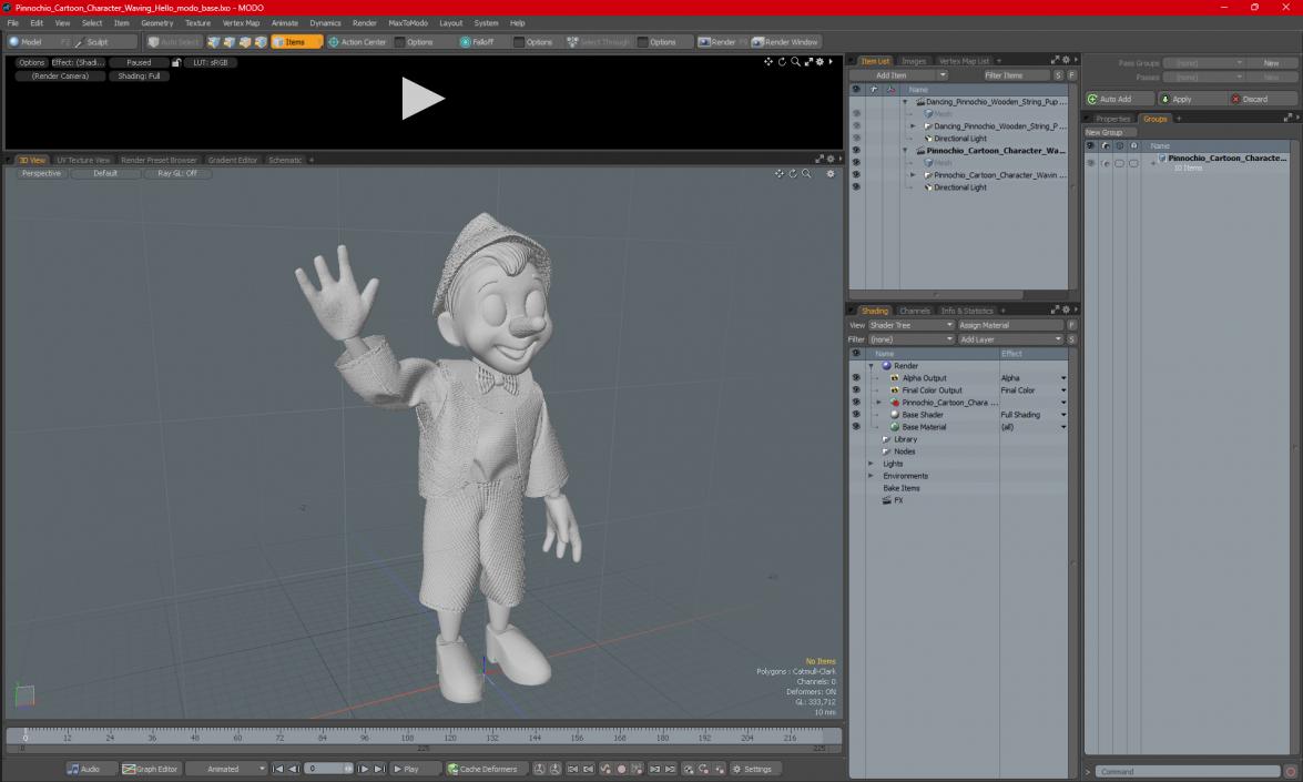 3D model Pinnochio Cartoon Character Waving Hello