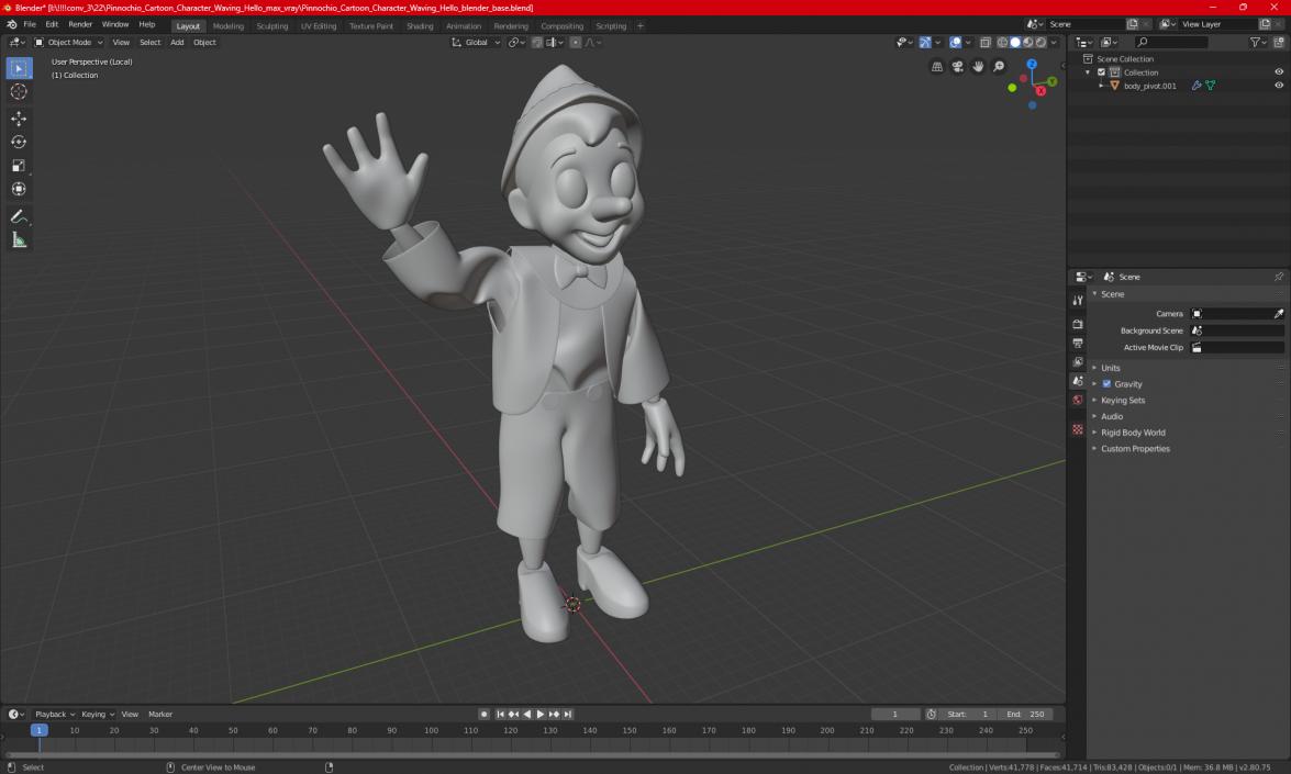 3D model Pinnochio Cartoon Character Waving Hello