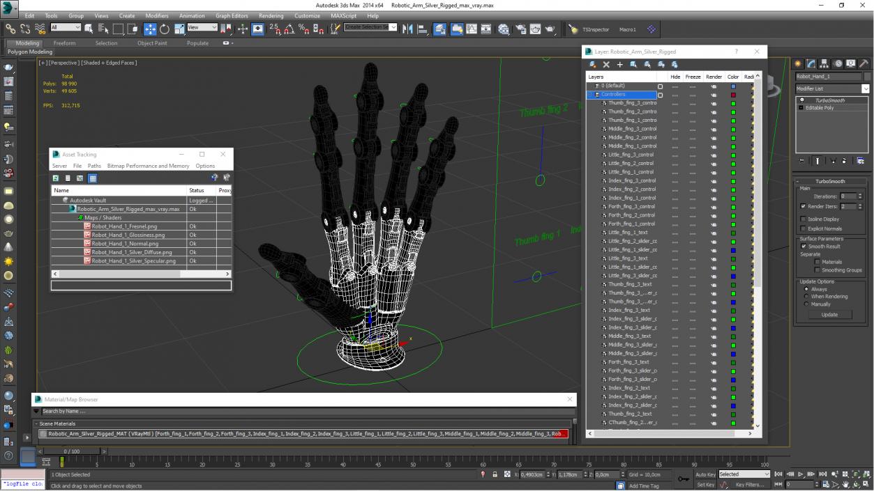 3D model Robotic Arm Silver Rigged