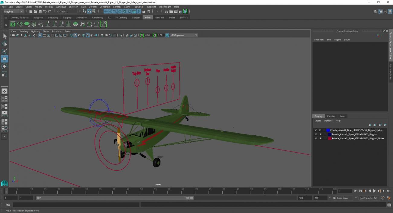 Private Aircraft Piper J-3 Rigged for Maya 3D