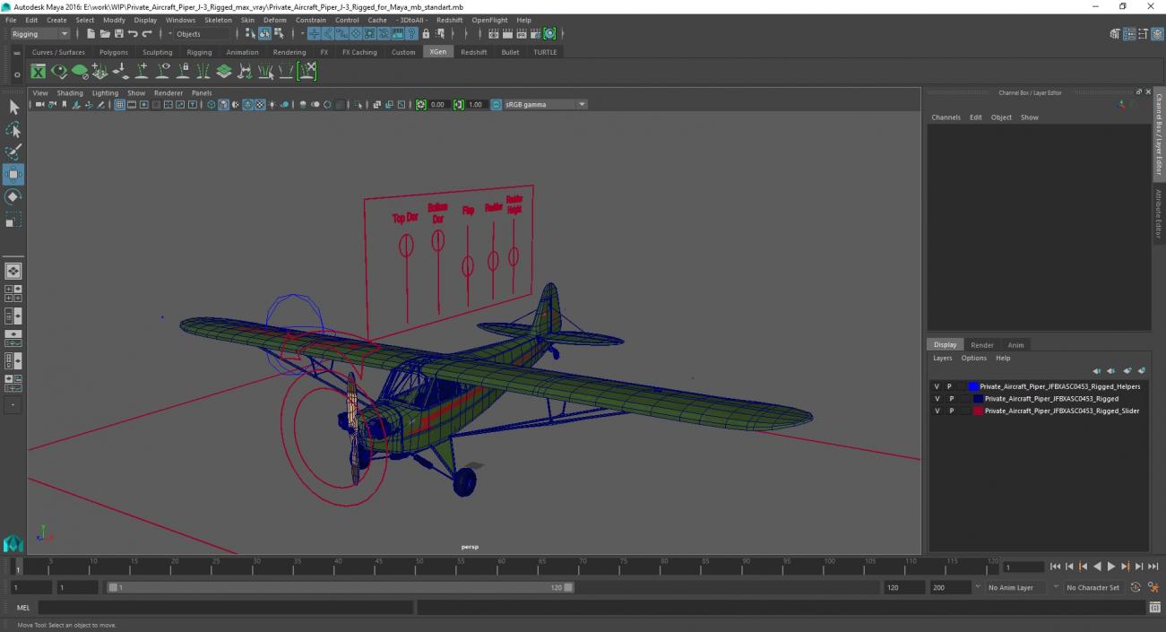 Private Aircraft Piper J-3 Rigged for Maya 3D