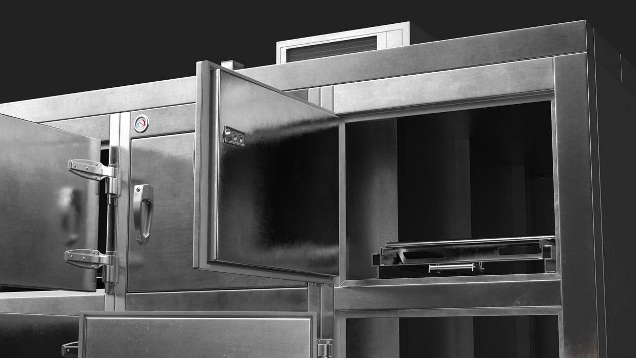 3D Morgue Refrigerator with Covered Female Corpse