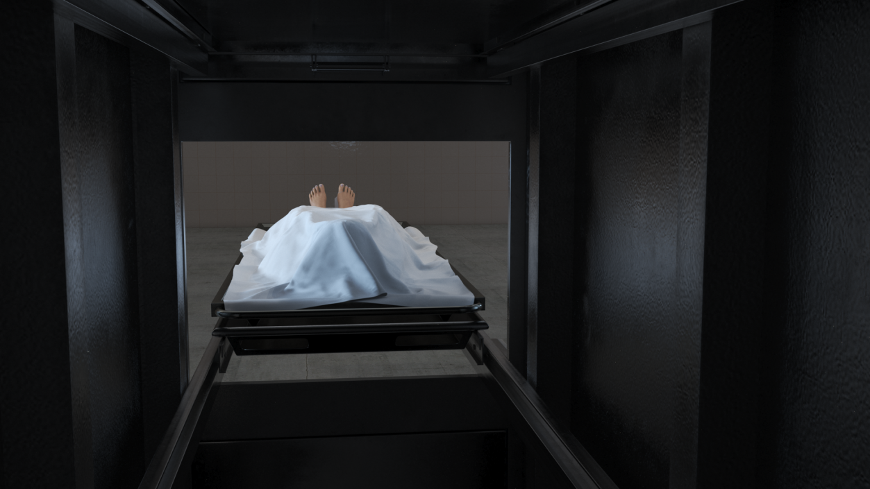 3D Morgue Refrigerator with Covered Female Corpse