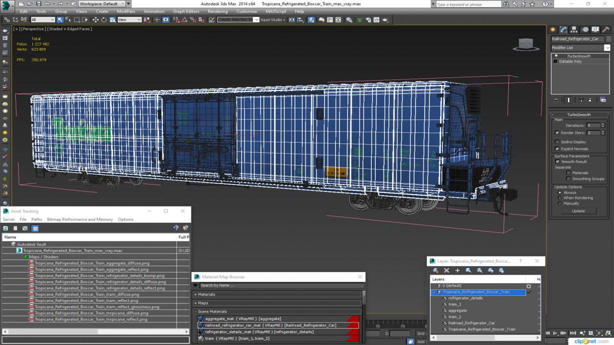 3D model Tropicana Refrigerated Boxcar Train