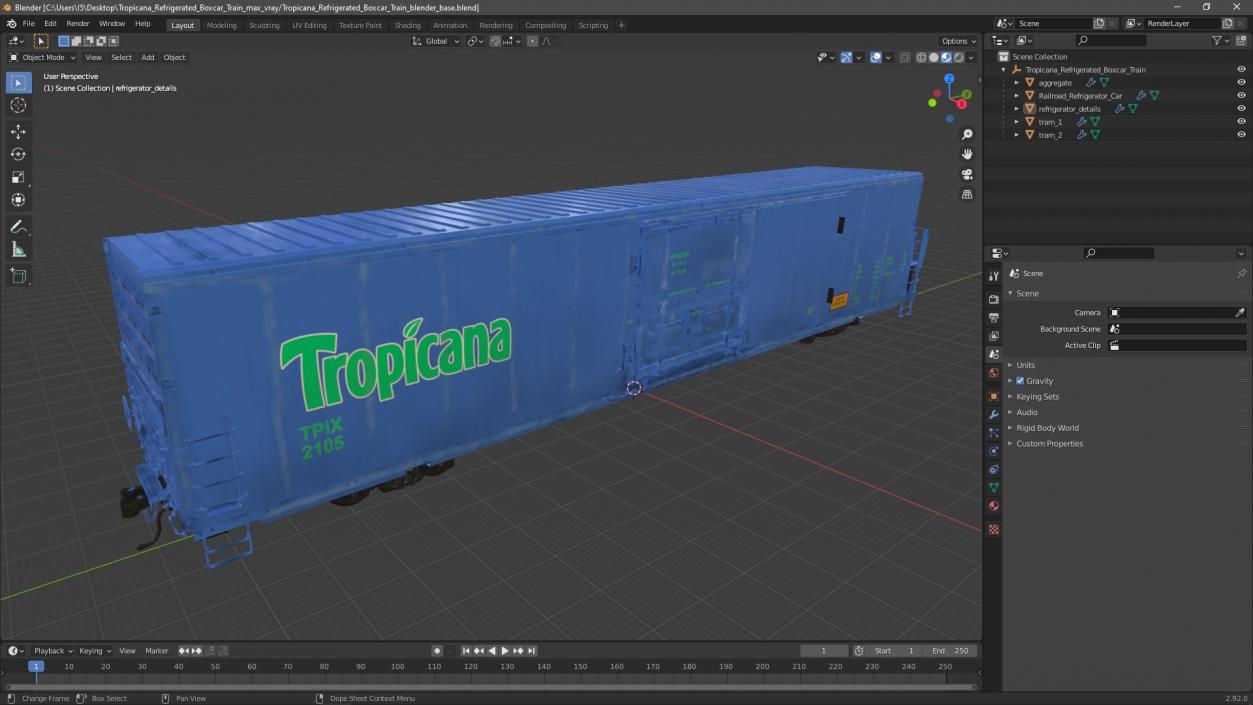 3D model Tropicana Refrigerated Boxcar Train