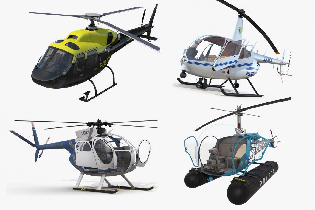 3D Police Helicopters Rigged Collection