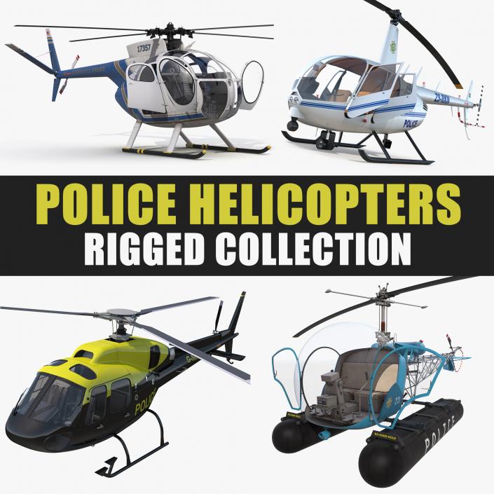 3D Police Helicopters Rigged Collection