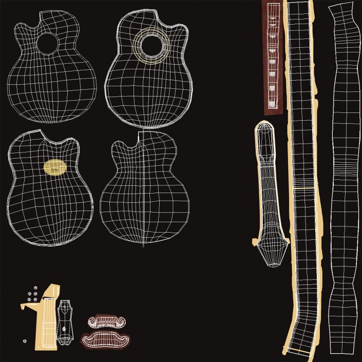 Electro Acoustic Guitar Black 3D model