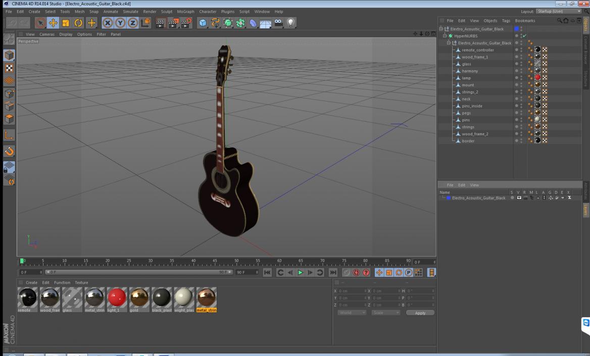 Electro Acoustic Guitar Black 3D model