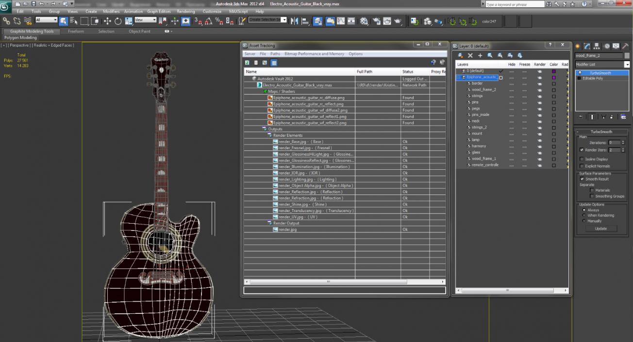 Electro Acoustic Guitar Black 3D model