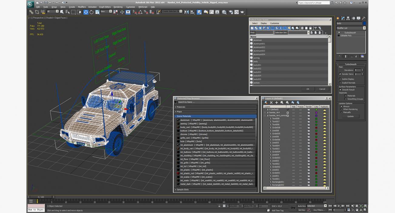 Hawkei 4x4 Protected Mobility Vehicle Rigged 3D model