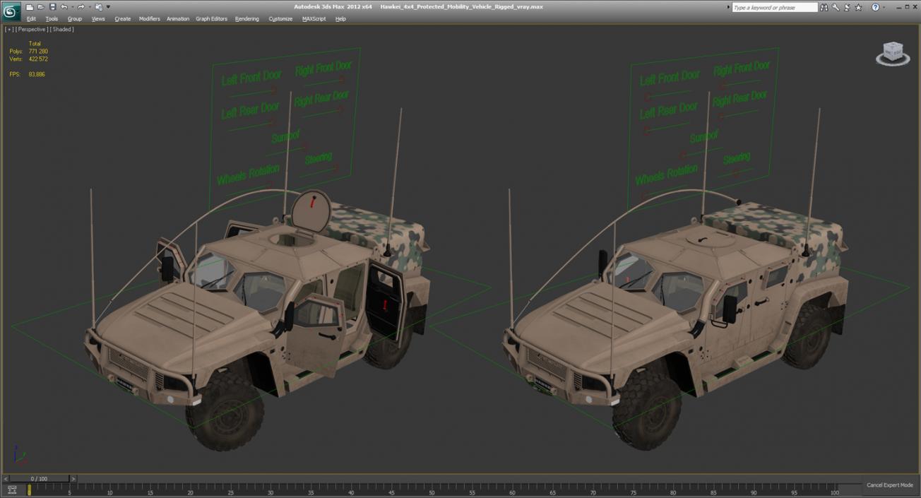 Hawkei 4x4 Protected Mobility Vehicle Rigged 3D model