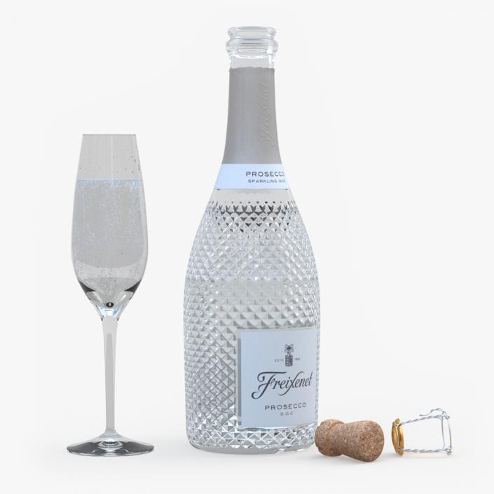 3D Freixenet Prosecco Sparkling Wine and Glass model