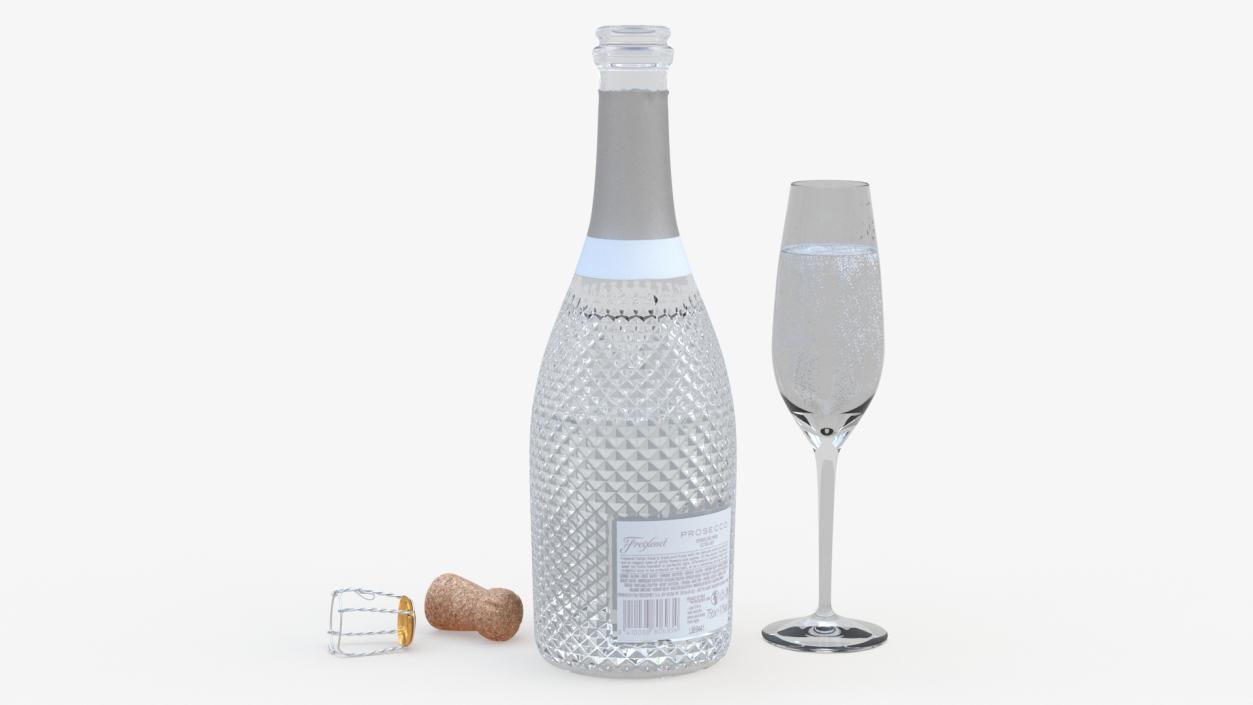 3D Freixenet Prosecco Sparkling Wine and Glass model