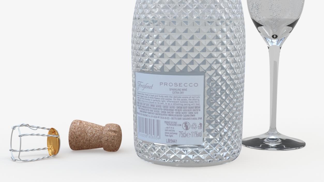 3D Freixenet Prosecco Sparkling Wine and Glass model