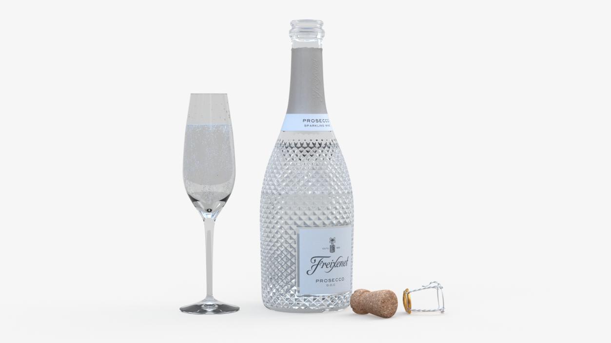 3D Freixenet Prosecco Sparkling Wine and Glass model