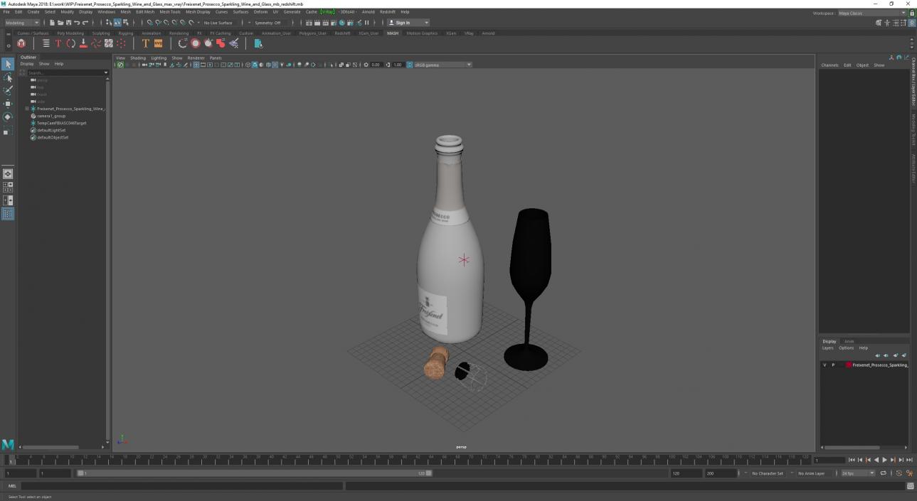 3D Freixenet Prosecco Sparkling Wine and Glass model