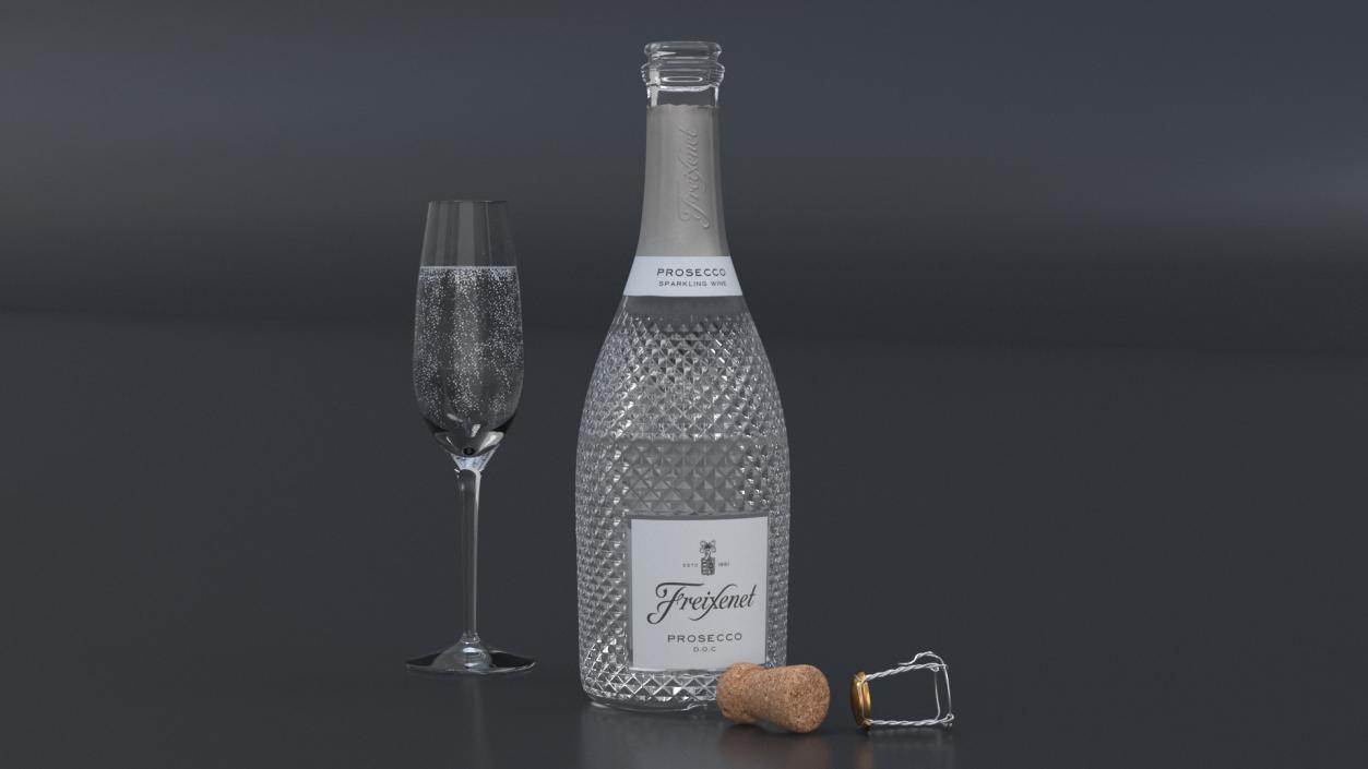 3D Freixenet Prosecco Sparkling Wine and Glass model