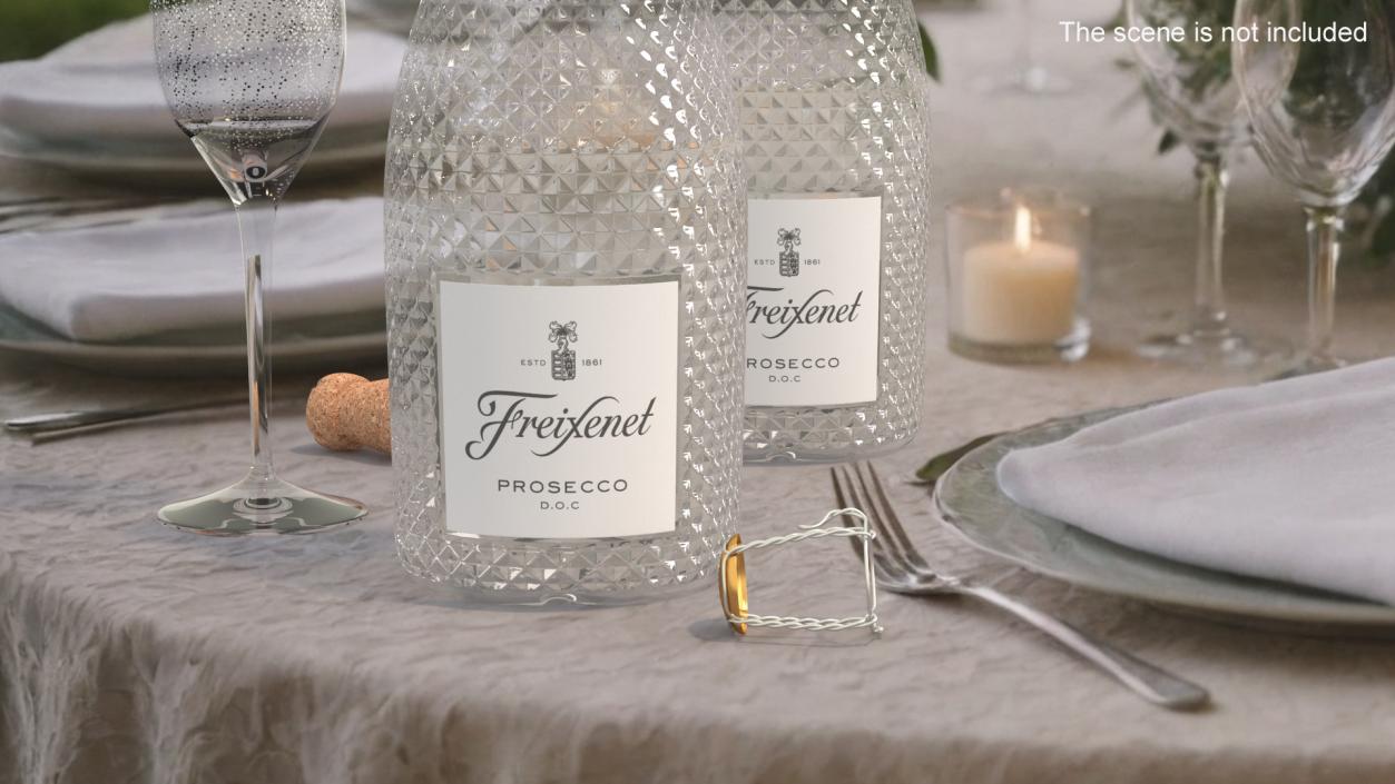 3D Freixenet Prosecco Sparkling Wine and Glass model