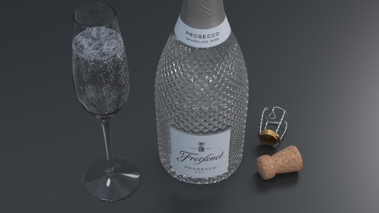 3D Freixenet Prosecco Sparkling Wine and Glass model