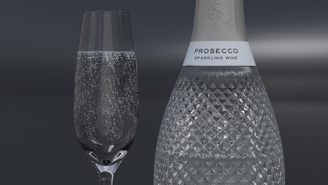 3D Freixenet Prosecco Sparkling Wine and Glass model