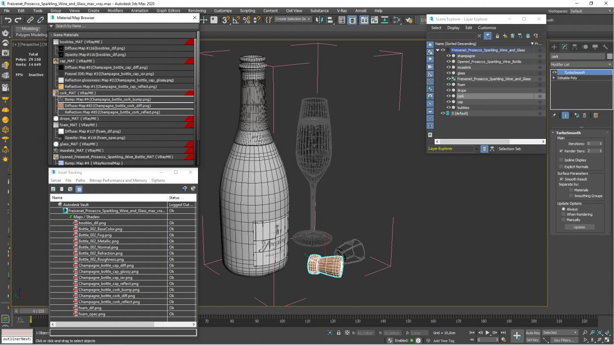 3D Freixenet Prosecco Sparkling Wine and Glass model