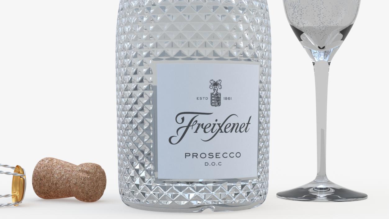 3D Freixenet Prosecco Sparkling Wine and Glass model