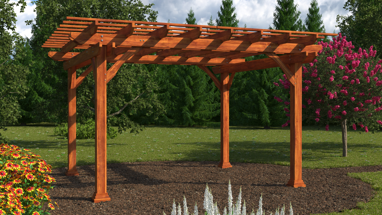 Natural Wooden Pergola 3D