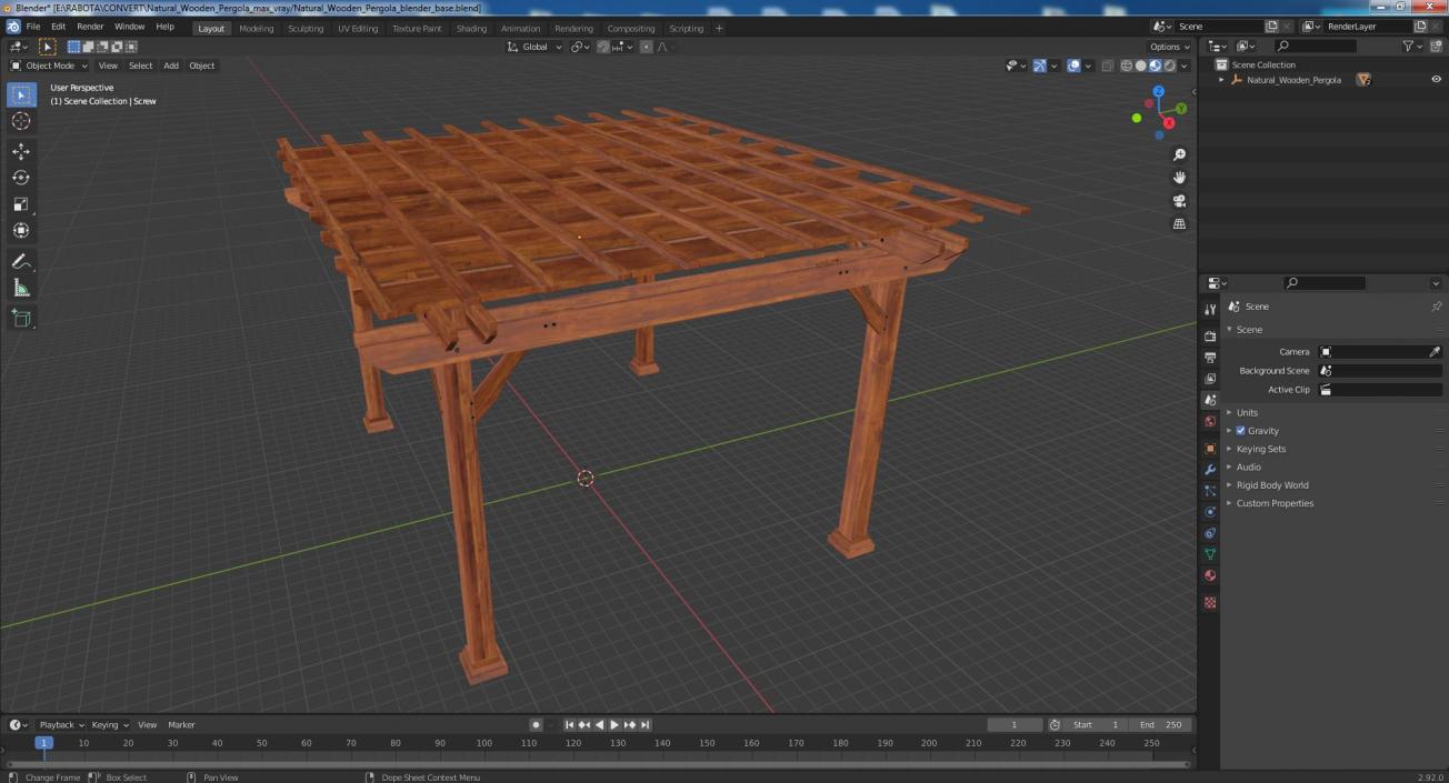 Natural Wooden Pergola 3D