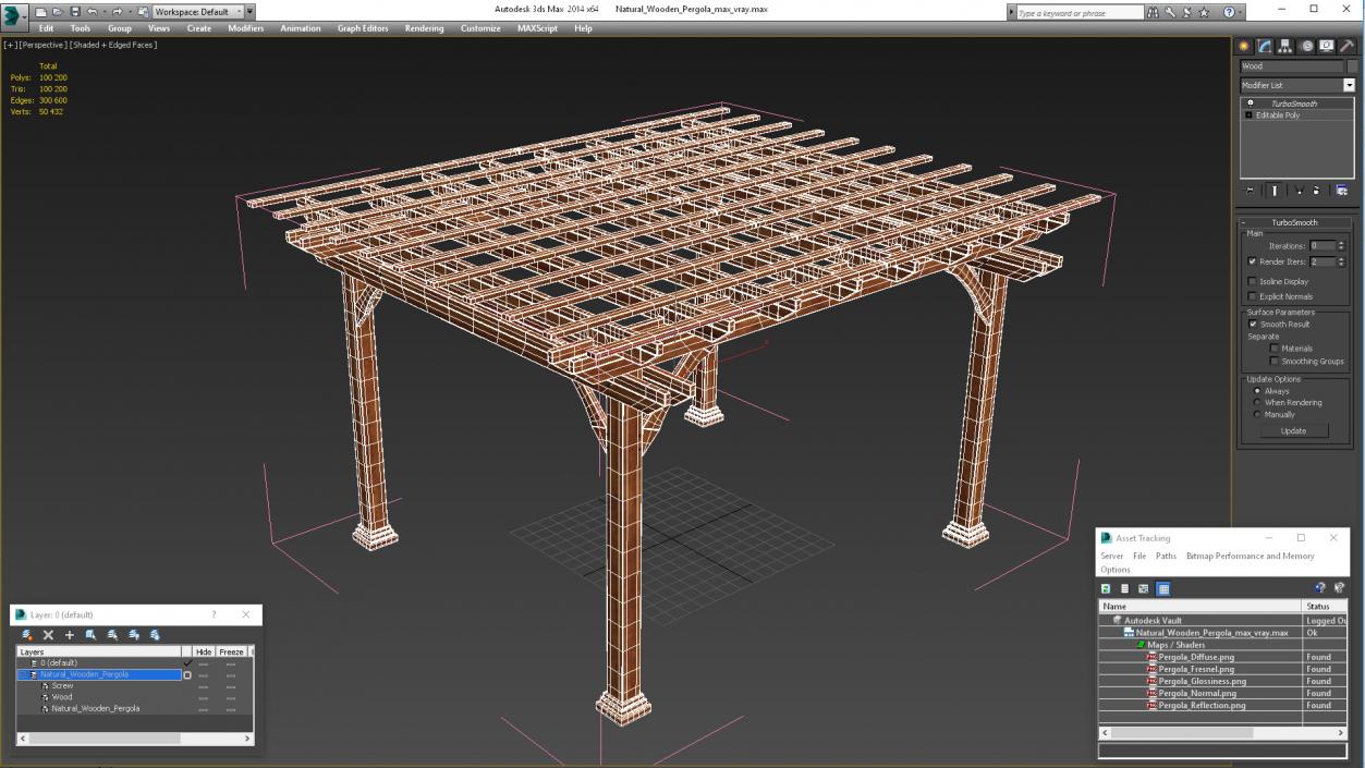 Natural Wooden Pergola 3D