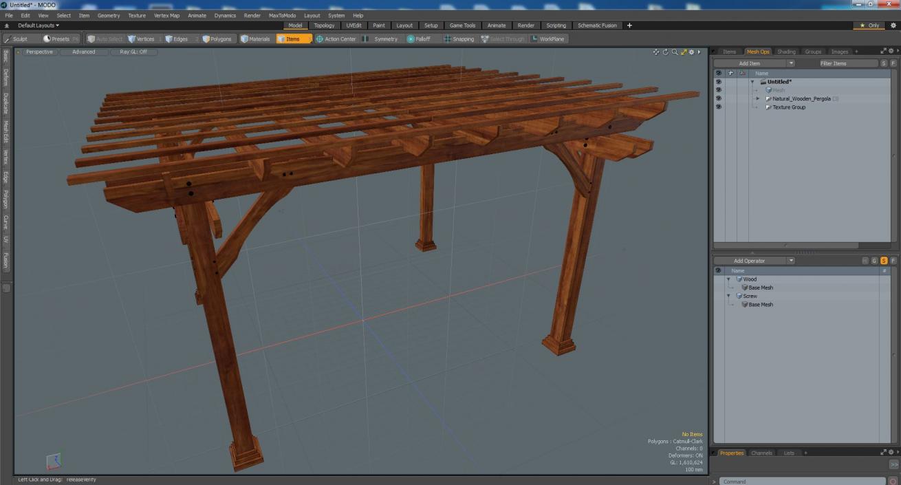 Natural Wooden Pergola 3D