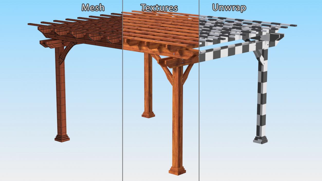 Natural Wooden Pergola 3D