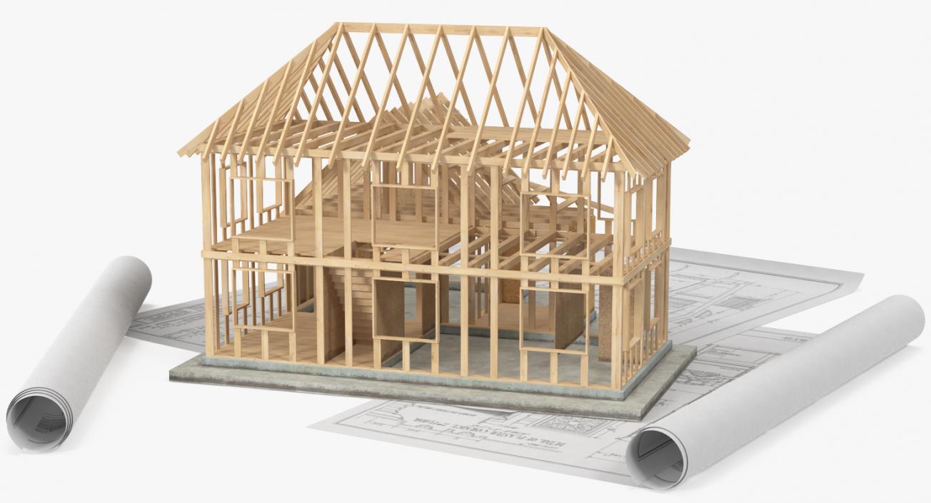 House Construction On Blueprints 3D