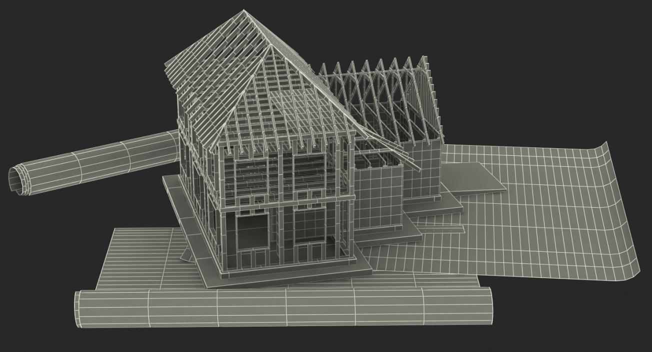 House Construction On Blueprints 3D