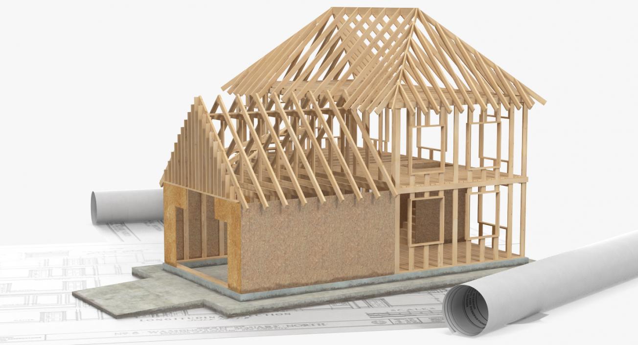 House Construction On Blueprints 3D