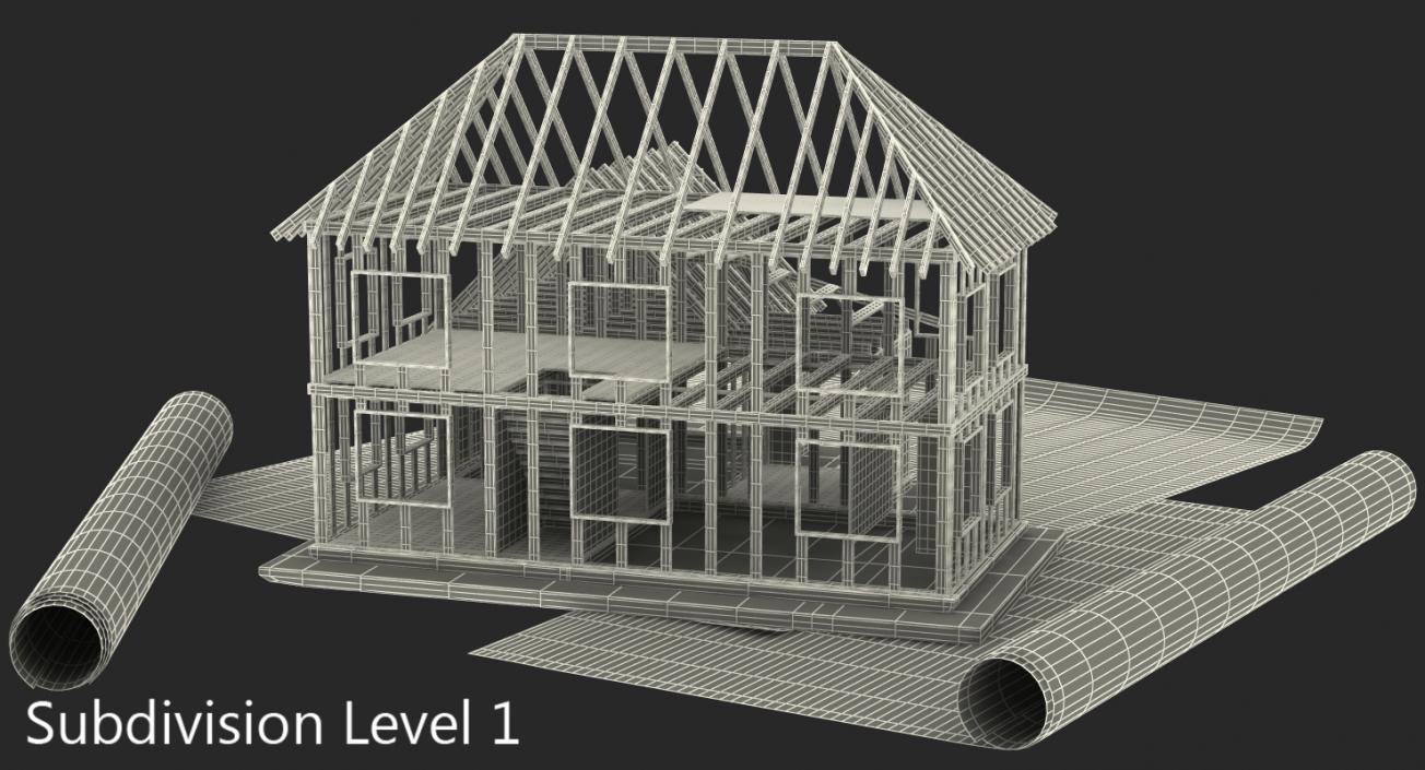 House Construction On Blueprints 3D