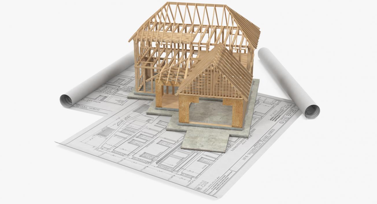 House Construction On Blueprints 3D