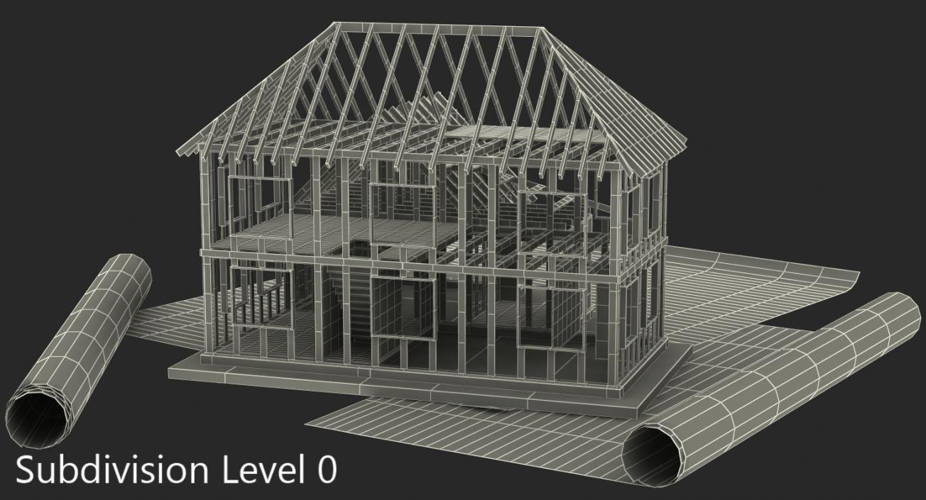 House Construction On Blueprints 3D