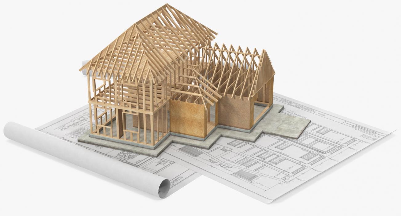 House Construction On Blueprints 3D