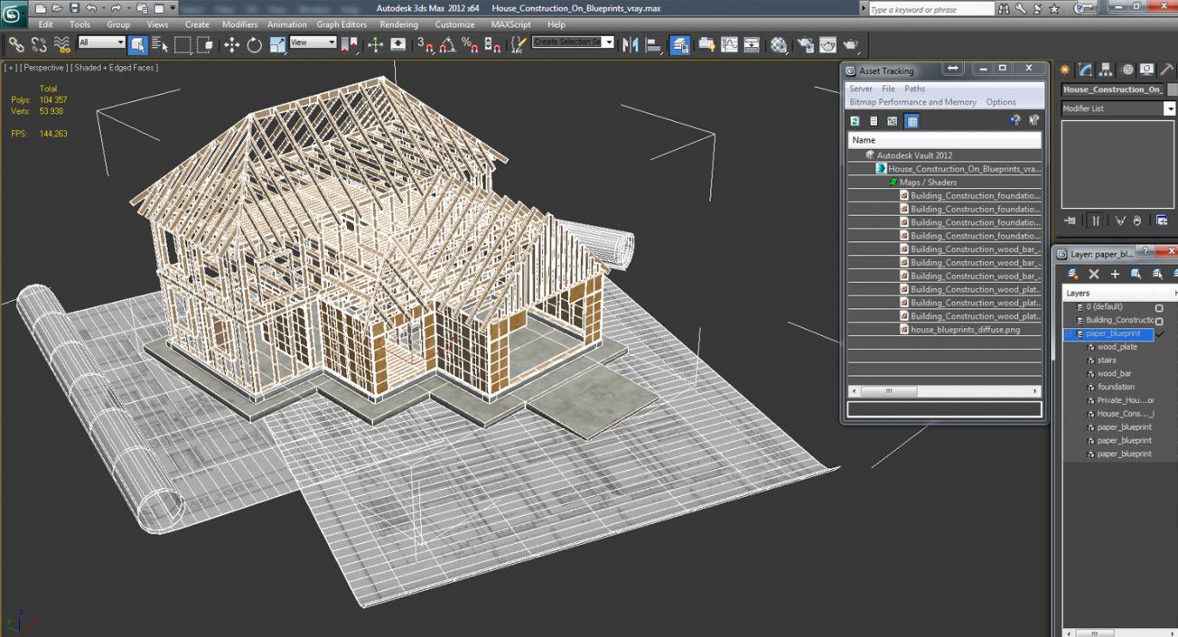 House Construction On Blueprints 3D